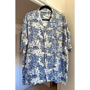 Vintage Pineapple Connection Hawaiian Shirt XL Blue Palm Tree Print Rayon